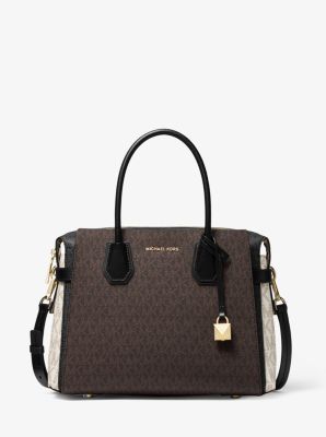 Michael kors mercer medium color block logo belted satchel clearance