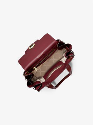 Carmen Small Logo and Leather Belted Satchel in DK BERRY | Michael Kors