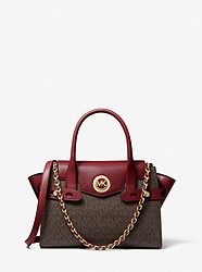 Carmen Small Logo and Leather Belted Satchel  - DK BERRY - 30S0GNMS1B