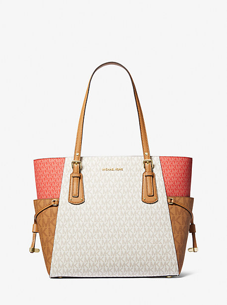 MK Voyager Small Color-Block Logo Tote Bag - Spiced Coral Multi - Michael Kors