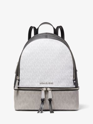 Michael Kors Black and White Rhea Zip Medium Backpack at FORZIERI