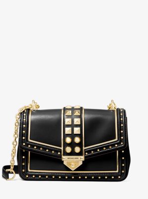 soho large studded quilted straw shoulder bag