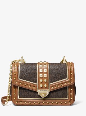 soho large studded quilted straw shoulder bag