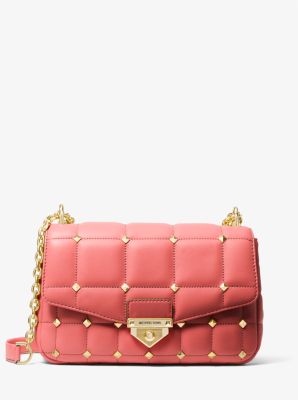 soho large studded quilted straw shoulder bag