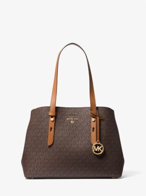 MICHAEL KORS MEL BROWN LEATHER/ LARGE TOTE W/ GOLD ACCENTS