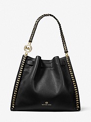 Mina Large Pebbled Leather Shoulder Bag - BLACK - 30S1G4ME3L