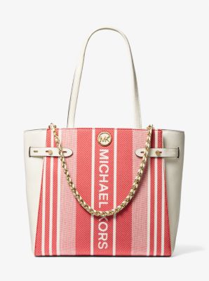 MICHAEL MICHAEL KORS Carmen トートバッグ Carmen Large Striped Jacquard and Leather Tote Bag | Michael