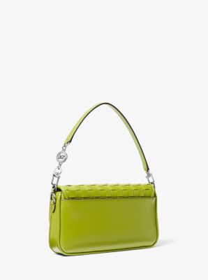 Michael Kors Bradshaw Woven Leather Convertible Shoulder Bag Lime