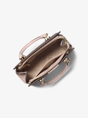 Bolso satchel Marilyn mediano a rayas con logotipo in MARRÓN/ROSA CLARO/BEIGE INTENSO | Michael Kors