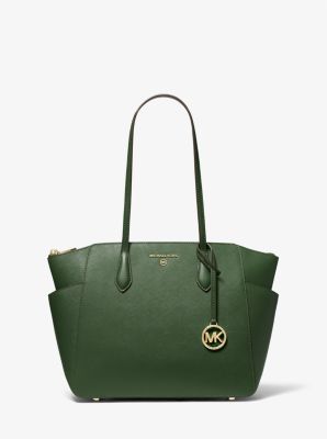 Michael Kors Voyager Travel Shoulder Tote Moss Green Small Crossgrain Leather