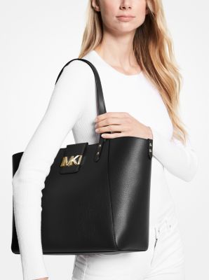 Karlie Large Pebbled Leather Tote Bag in BLACK | Michael Kors