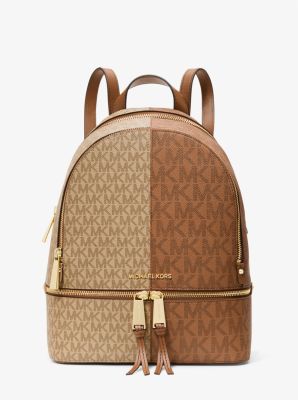 Rhea Medium Two-Tone Logo Backpack in CAMEL COMBO | Michael Kors