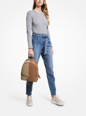 Rhea Medium Two-Tone Logo Backpack in CAMEL COMBO | Michael Kors