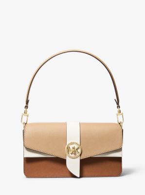 Michael Kors Women's Greenwich Small Color-Block Logo and Saffiano Leather  Crossbody Bag - Camel