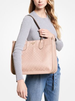 Leather and Logo-Jacquard Tote Bag