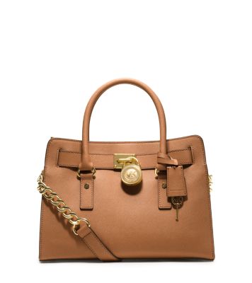  Michael Kors Hamilton Saffiano Leather E/w Satchel PEANUT :  Clothing, Shoes & Jewelry