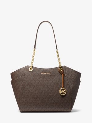 Michael Kors Jet Set Travel Large Chain Female Shoulder Tote Handbag  Vanilla mk Signature Logo