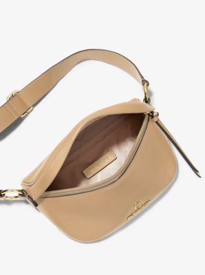 Michael Kors Maisie Large Pebbled Leather 2 in 1 Sling Pack Waist Belt Bag Crossbody Strap (Camel)