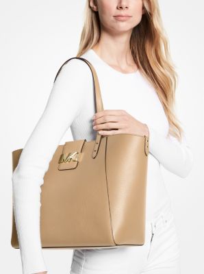 Michael Kors Eva Luggage Brown Large Two-Tone Graphic Logo Tote Bag
