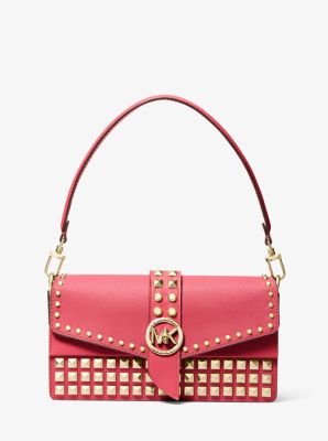 Red Studded Saffiano Leather Michael Kors Purse  Purses michael kors,  Saffiano leather, Red studs