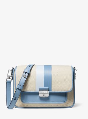 Bradshaw Medium Striped Canvas and Faux Leather Messenger Bag | Michael Kors