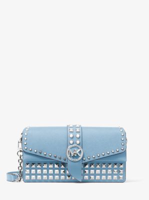 Michael Kors Ladies Greenwich Medium Saffiano Leather Shoulder Bag - Pale  Blue: Handbags