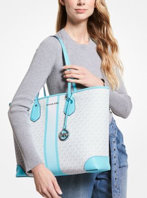 Michael kors blue and white online tote