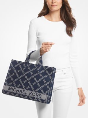  Michael Kors Charlotte Large Top Zip Tote (Navy/Silver  Hardware) : Clothing, Shoes & Jewelry