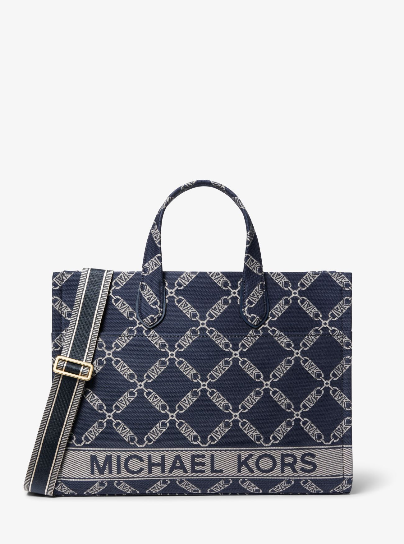 MK Gigi Large Empire Logo Jacquard Large Tote Bag - Blue - Michael Kors