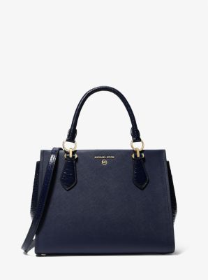 Marilyn Medium Saffiano Leather Satchel in NAVY | Michael Kors
