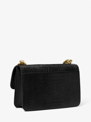 Heather Large Studded Crocodile Embossed Leather Shoulder Bag