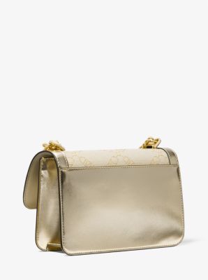 Borsa a spalla Heather grande con logo jacquard Empire metallizzato