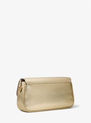 Buy the Michael Kors Leather Metal Handle Clutch Crossbody White