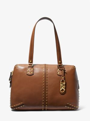 Michaelkors Astor Large Studded Leather Tote Bag,LUGGAGE