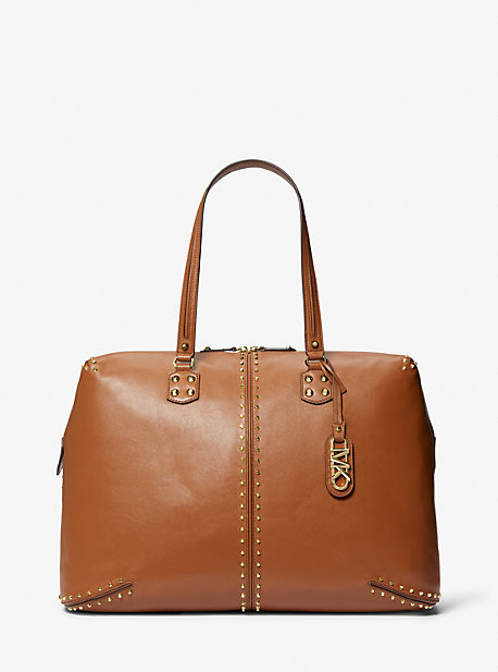 MK Astor Extra-Large Studded Leather Weekender Bag - Luggage Brown - Michael Kors