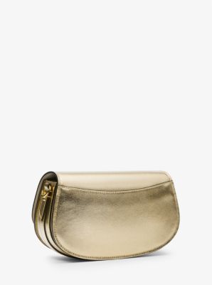 Metallic Leather Messenger Bag Kaki Mila Louise - Women