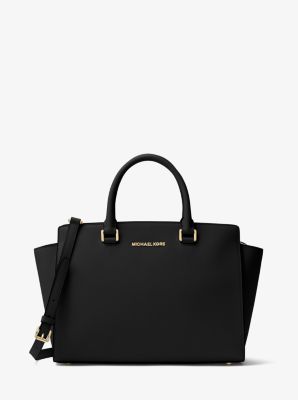 Michael Kors Selma Large Top Zip Saffiano Leather Satchel Black