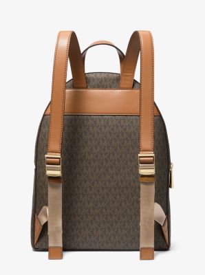 Logo-print faux leather backpack