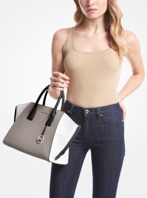 Avril Large Color-Block Pebbled Leather Top-Zip Satchel | Michael