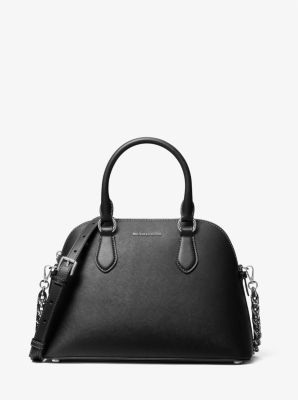 Michael Kors Black Leather Veronica Dome Satchel Handbag Purse