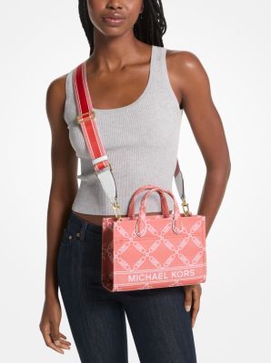 Bolso messenger Gigi pequeño de jacquard con logotipo imperio