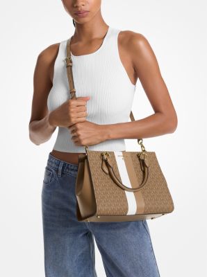 Sac porté main à rayures Marilyn de taille moyenne avec logo