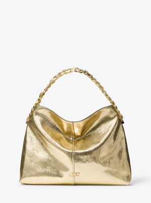 Hobo Bag Jordyn Large aus Leder mit Schlangenprägung in Metallic-Optik image number 0