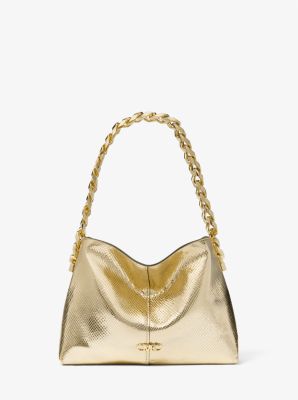 Michael Kors Jordyn Small Metallic Snake Embossed Leather Shoulder Bag In Gold