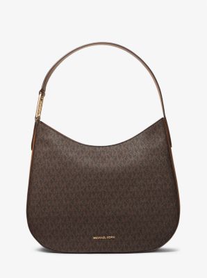 Shop Michael Kors Kensington Large Signature Logo Hobo Shoulder Bag In Brown