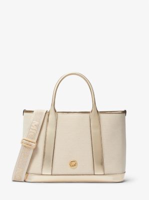 Luisa Medium Cotton Canvas and Metallic Satchel | Michael Kors