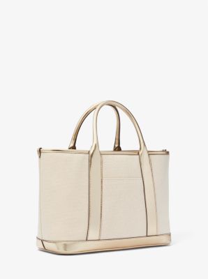 Luisa Medium Cotton Canvas and Metallic Satchel | Michael Kors