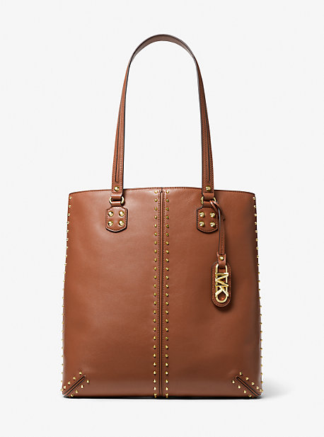 Shop Michael Kors Astor Large Studded Leather Tote Bag In Brown
