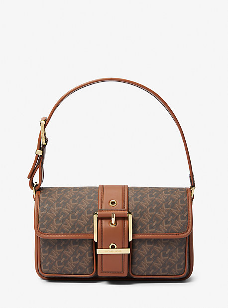 Shop Michael Kors Colby Medium Empire Signature Logo Shoulder Bag In Brown