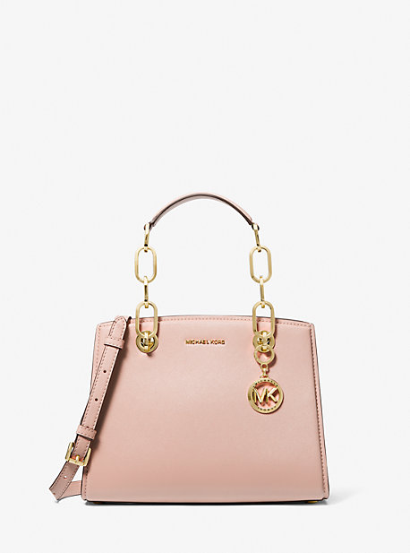 Shop Michael Kors Cynthia Small Leather Satchel In Pink
